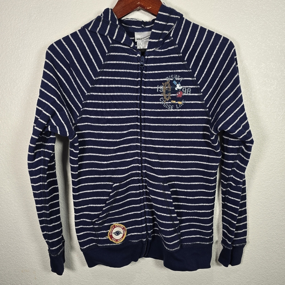 Disney Cruise‎ Line Juniors Blue & White Stripe Lightweight Hoodie Size XL
